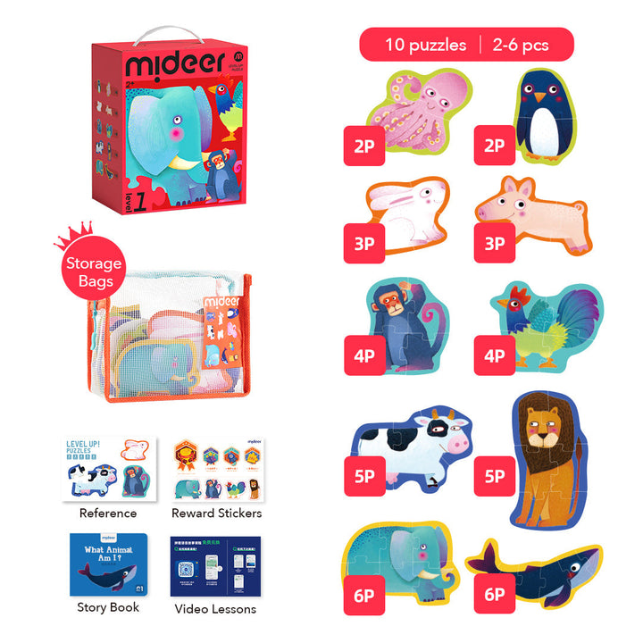 Level Up! Puzzles with Storage Bag - Level 1: Animals 2P-6P