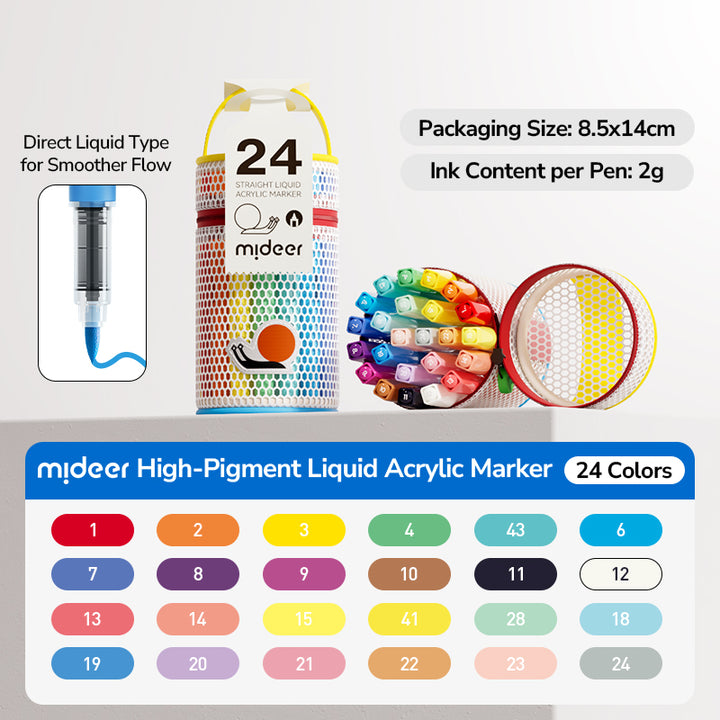 mideer Straight Liquid Acrylic Marker - 24 Colors