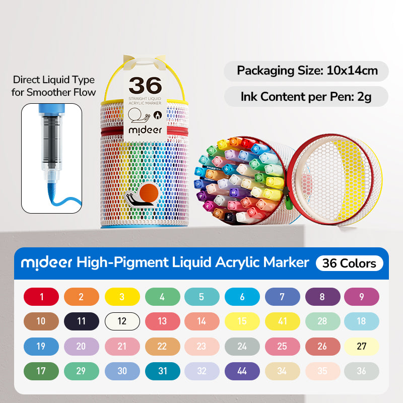 mideer Straight Liquid Acrylic Marker - 36 Colors