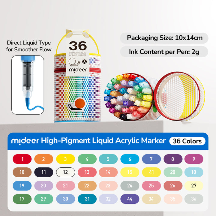 mideer Straight Liquid Acrylic Marker - 36 Colors