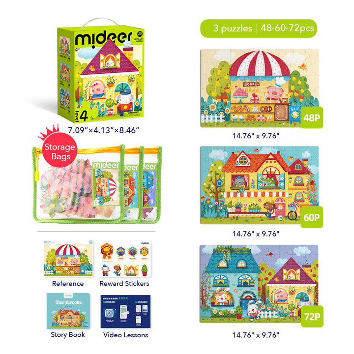 Level Up! Puzzles with Storage Bag - Level 4: Fairy Tale Town 48P-72P