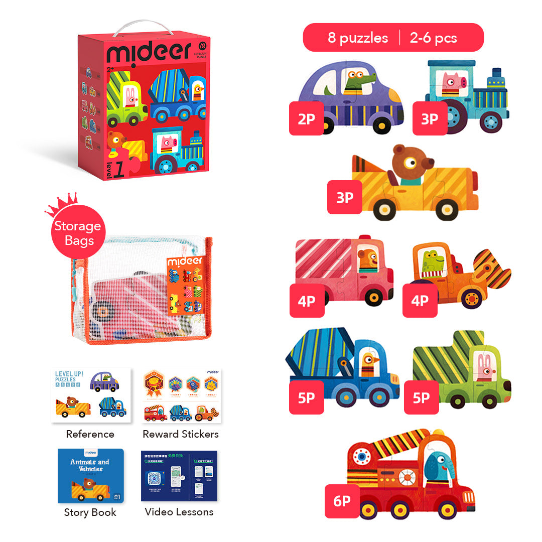 Level Up! Puzzles with Storage Bag - Level 1: Animals and Vehicles 2P-6P