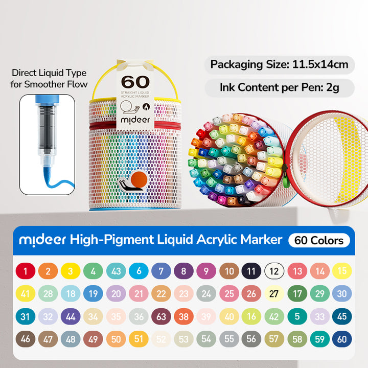 mideer Straight Liquid Acrylic Marker - 60 Colors