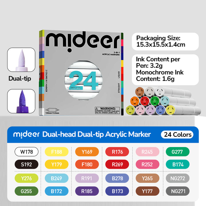 mideer 2-in-1 Acrylic Markers – 24 Colors