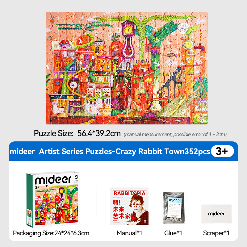 mideer Artist Puzzle Crazy Rabbit Town finished puzzle and contents