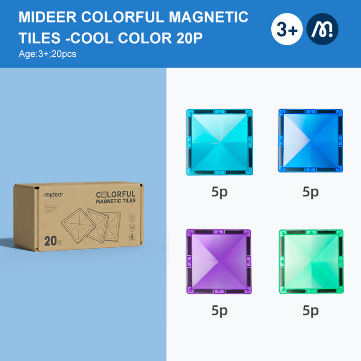mideer Colorful Magnetic Tiles 20pcs – Cool Colors