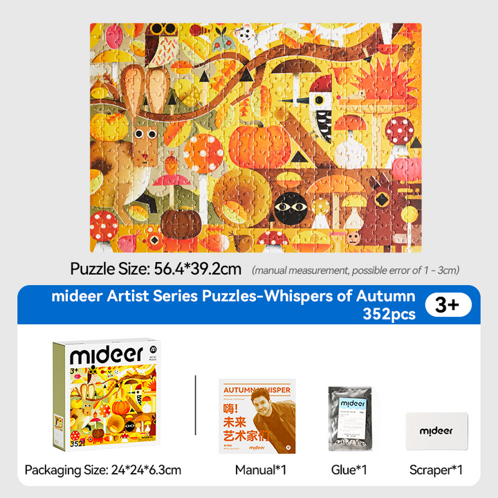 mideer Artist Puzzle Whispers of Autumn finished puzzle and contents