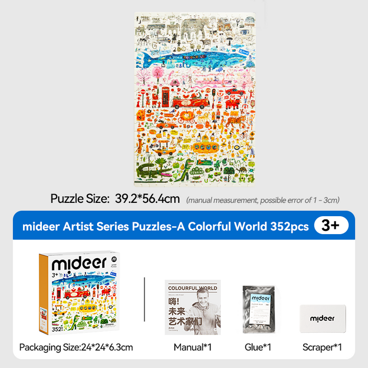 mideer Artist Puzzle A Colorful World finished puzzle and contents