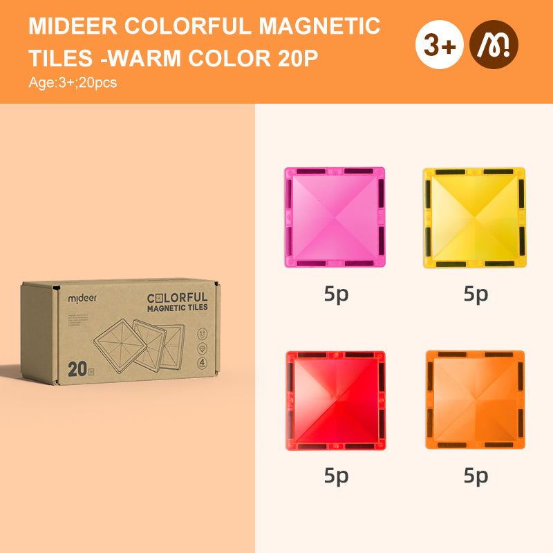 mideer Colorful Magnetic Tiles 20pcs – Warm Colors