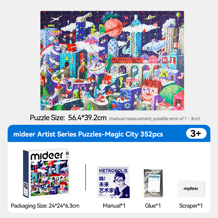 mideer Artist Puzzle Magic City finished puzzle and contents